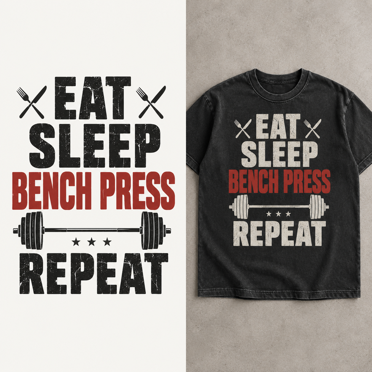 Eat Sleep Bench Press Repeat design and mockup