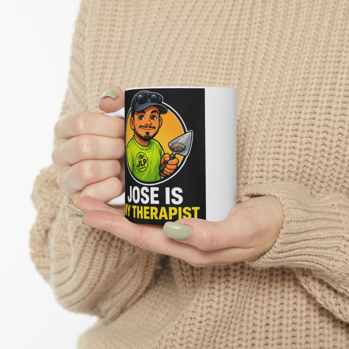 Jose Is My Therapist funny construction mug lifestyle image